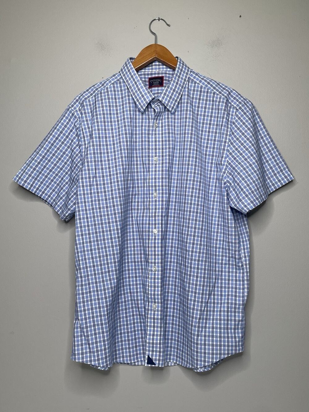 UNTUCKit Dante Men’s XL Dante 31150 Short Sleeve Shirt Blue Check Wrinkle Free